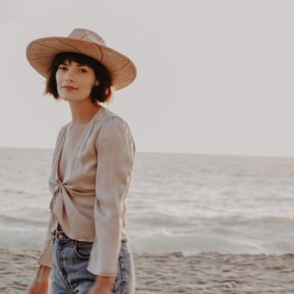 Freya | Twist Hat Natural Straw Woven Sun Stripe Detail Sunhat Size S/M - Picture 2 of 9